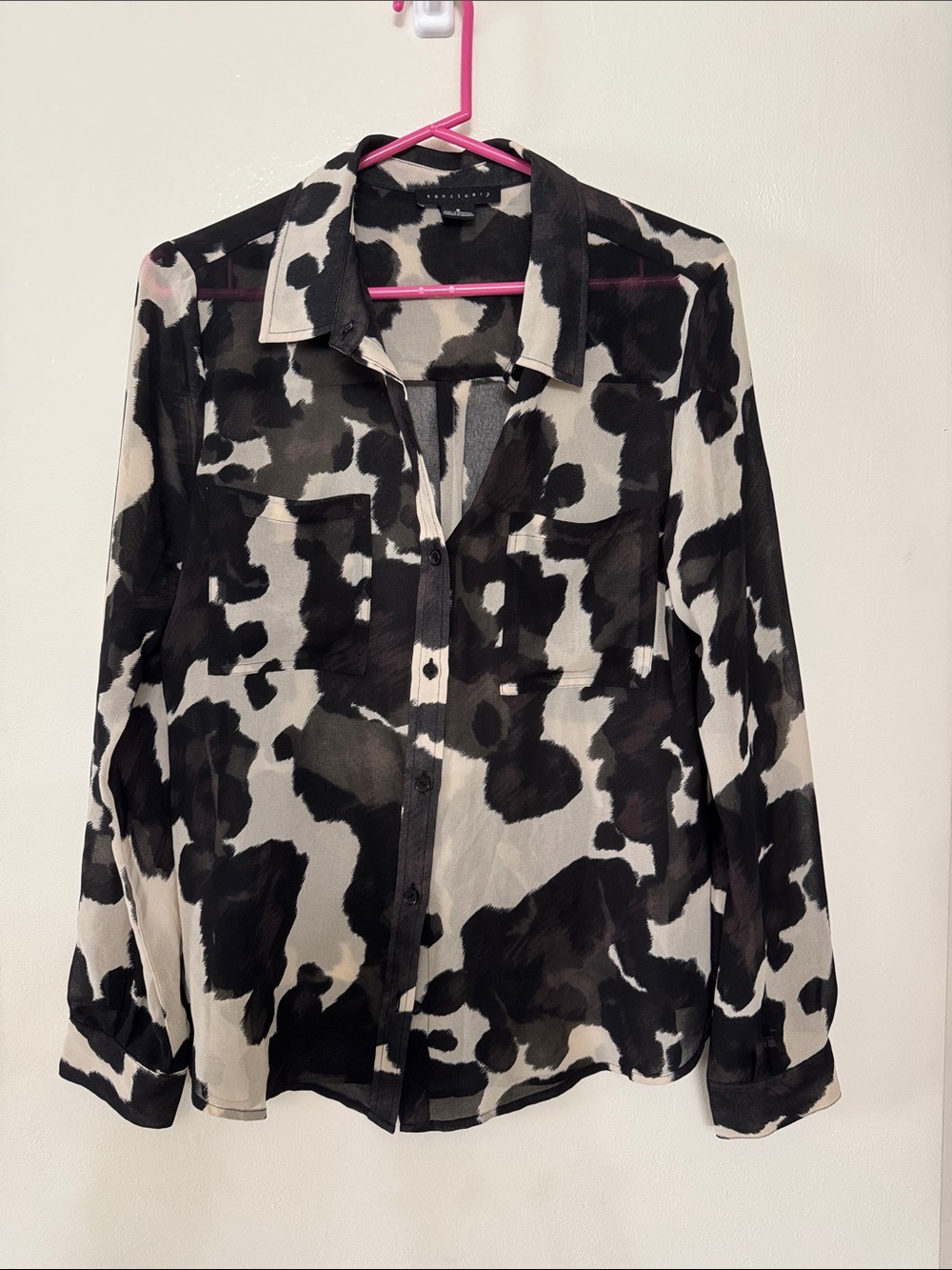 Sanctuary Black and Cream Abstract Button-Up Top